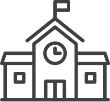 Icon of a schoolhouse with flag on top